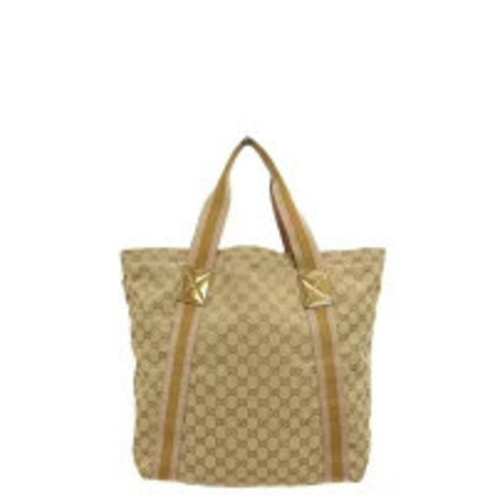 Gucci canvas Brown bag tote GG monogram Khaki beige Green leather Green Tan